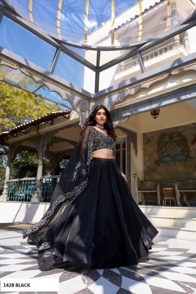 LNB NOURA 1428 BLACK DESIGNER SATIN LEHENGA CHOLI WHOLESALER IN INDIA